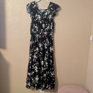 Liberty Love Black Floral  tiered Midi Dress Size 2X